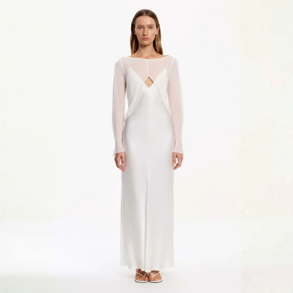 Significant Other White 2-in-1 Maxi Dress Sheer Layer Cowl Back US 4